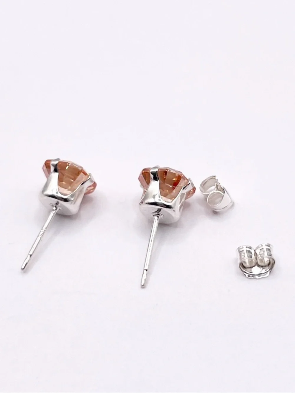 Peach Tourmaline 925 Sterling Silver stud earrings